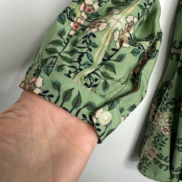 Loft Tiled Vine Godet Mini Dress Size L Green Floral Fit Flare Cottage - Picture 5 of 16